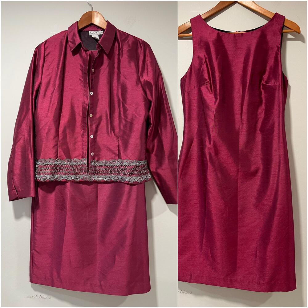 CDC Sleeveless Cocktail Sheath Dress with Matching Jacket Magenta Size 8 JL